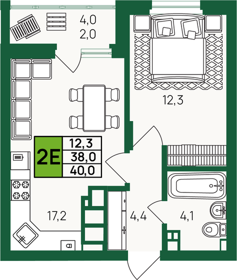 40 м², 1-комнатная квартира 5 304 800 ₽ - изображение 41