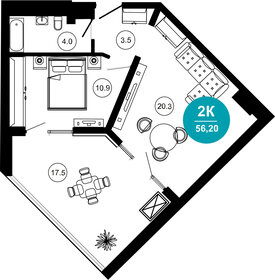 Квартира 56,2 м², 2-комнатные - изображение 1