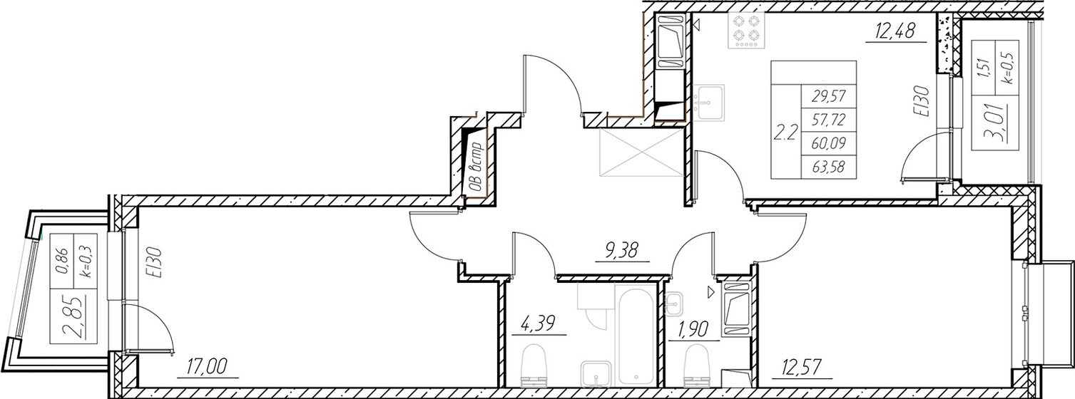 63,6 м², 2-комнатная квартира 8 150 000 ₽ - изображение 1