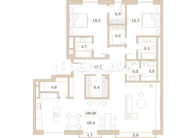 133,3 м², 2-комнатные апартаменты 49 321 000 ₽ - изображение 1