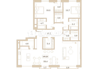 133,3 м², 2-комнатные апартаменты 49 321 000 ₽ - изображение 39