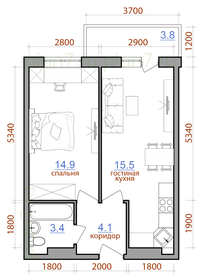 Квартира 45,7 м², 2-комнатная - изображение 1