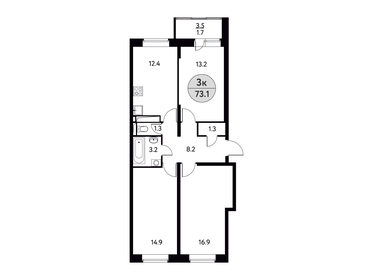 Квартира 73,1 м², 3-комнатная - изображение 1