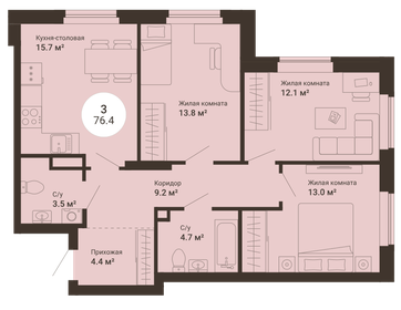 Квартира 76,4 м², 3-комнатная - изображение 1