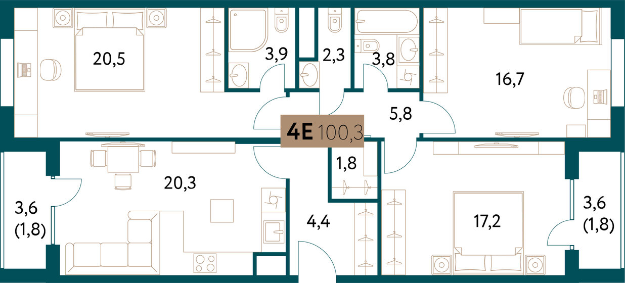 100,8 м², 4-комнатная квартира 48 618 844 ₽ - изображение 1