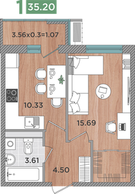 Квартира 35,2 м², 1-комнатная - изображение 1