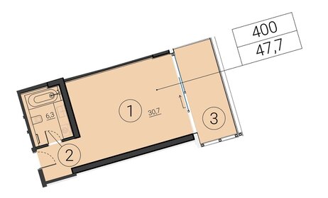 Квартира 47,7 м², 1-комнатные - изображение 1