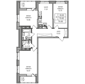 68,3 м², 3-комнатная квартира 11 300 000 ₽ - изображение 124