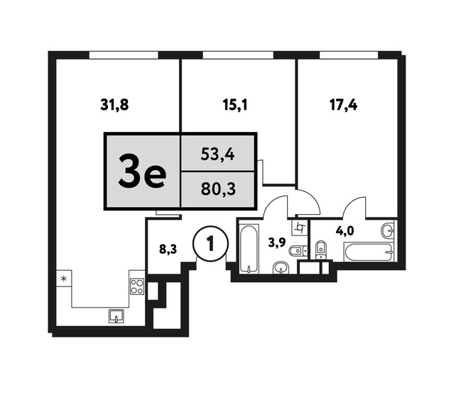 80,3 м², 3-комнатная квартира 34 239 692 ₽ - изображение 1