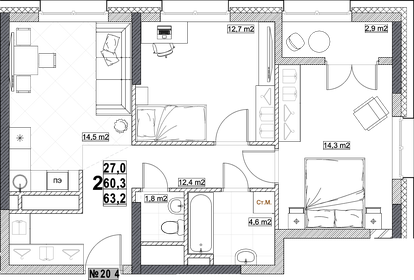 65,5 м², 2-комнатная квартира 14 990 000 ₽ - изображение 27