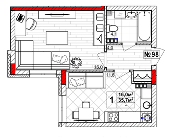 36,1 м², 1-комнатная квартира 5 643 000 ₽ - изображение 37