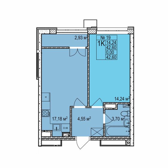 42,6 м², 1-комнатная квартира 6 950 000 ₽ - изображение 1