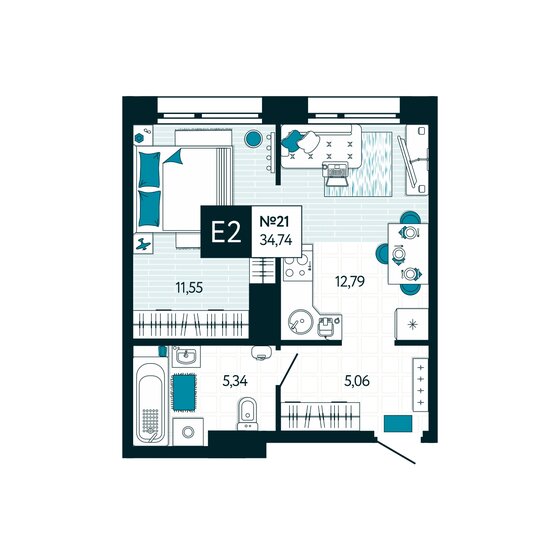 34,7 м², 1-комнатная квартира 4 134 060 ₽ - изображение 1