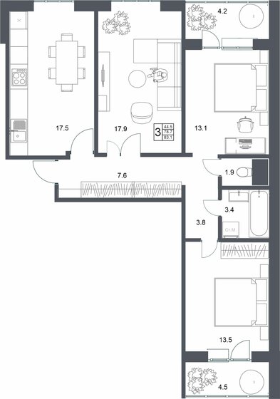 83,1 м², 3-комнатная квартира 8 235 210 ₽ - изображение 1