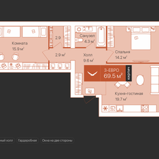 Квартира 69,4 м², 2-комнатная - изображение 2