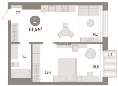 Квартира 52 м², 1-комнатная - изображение 1