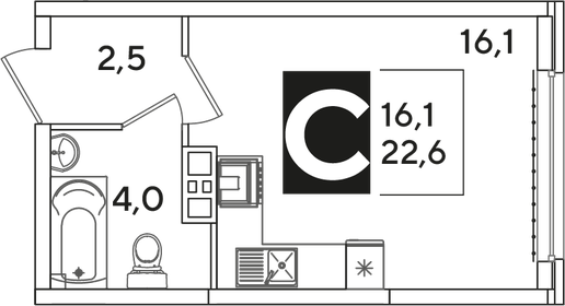 22,6 м², квартира-студия 4 953 920 ₽ - изображение 23