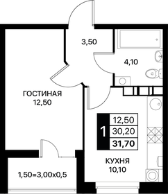 Квартира 31,7 м², 1-комнатная - изображение 1