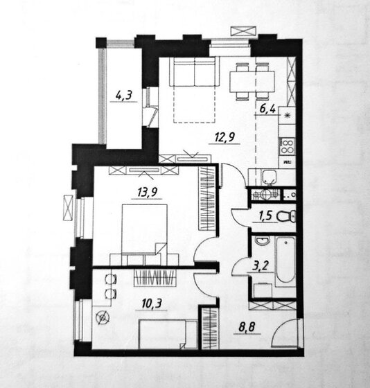 60 м², 3-комнатная квартира 7 400 000 ₽ - изображение 1