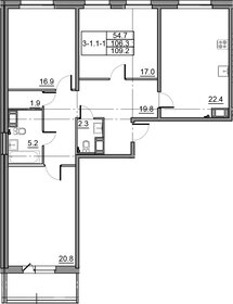 Квартира 109,3 м², 3-комнатная - изображение 1