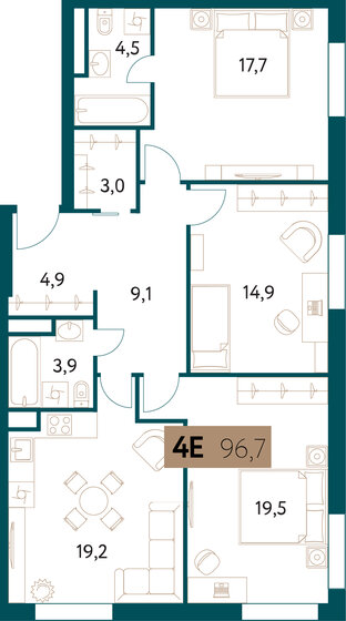 97 м², 4-комнатная квартира 54 056 336 ₽ - изображение 27