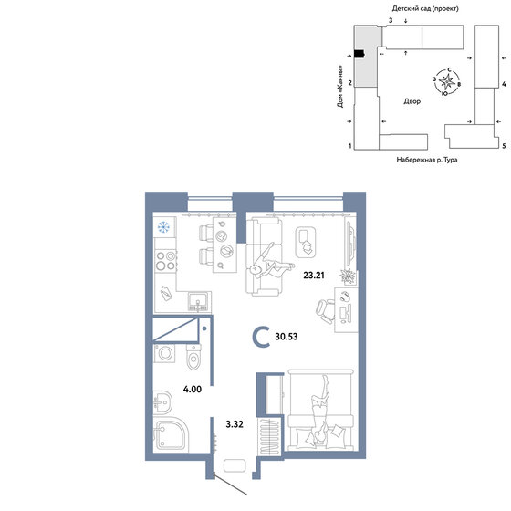 30,5 м², квартира-студия 5 770 000 ₽ - изображение 1