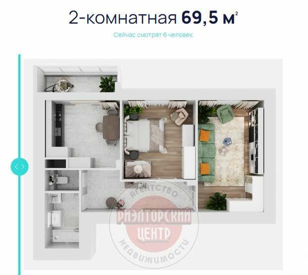 69,5 м², 2-комнатная квартира 6 672 000 ₽ - изображение 1