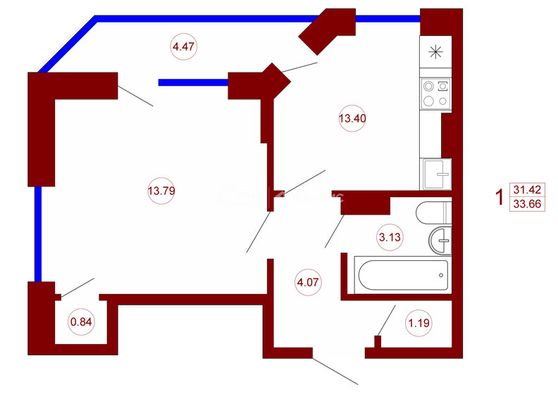 33,7 м², 1-комнатная квартира 3 702 600 ₽ - изображение 30