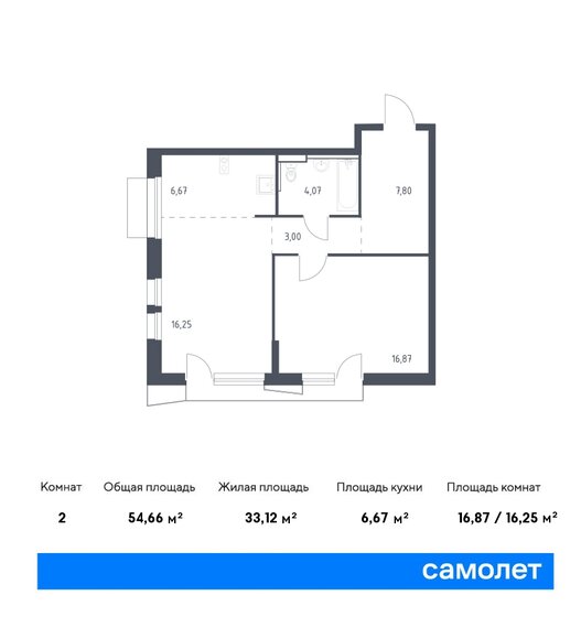 54,7 м², 1-комнатная квартира 12 053 921 ₽ - изображение 1