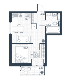 Квартира 29 м², 1-комнатная - изображение 1