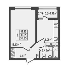 Квартира 34,6 м², 1-комнатная - изображение 1