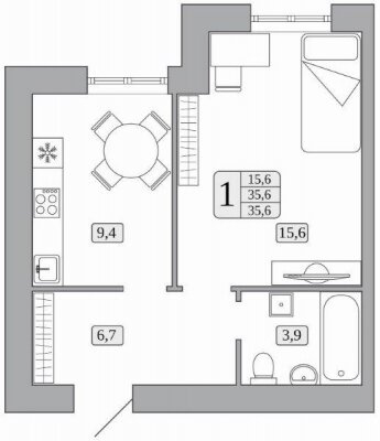 35,6 м², 1-комнатная квартира 3 465 000 ₽ - изображение 1