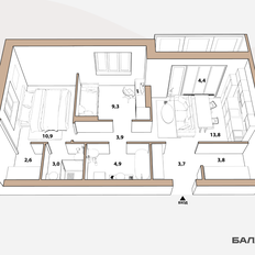 Квартира 46,8 м², 2-комнатная - изображение 4