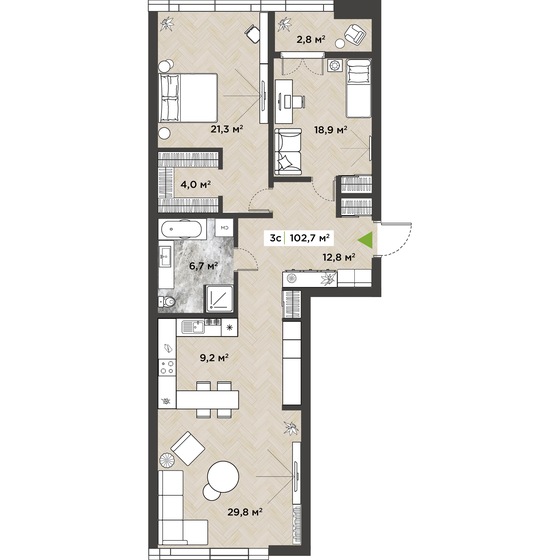 103,9 м², 3-комнатная квартира 18 182 500 ₽ - изображение 1