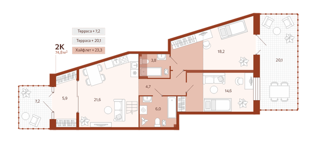 74,9 м², 2-комнатная квартира 9 575 000 ₽ - изображение 15