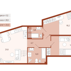 Квартира 74,8 м², 2-комнатная - изображение 2