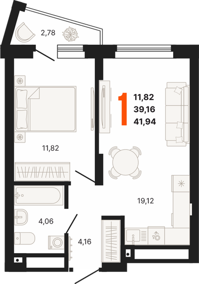 41,9 м², 1-комнатная квартира 5 790 552 ₽ - изображение 1