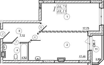 Квартира 48,2 м², 1-комнатная - изображение 1