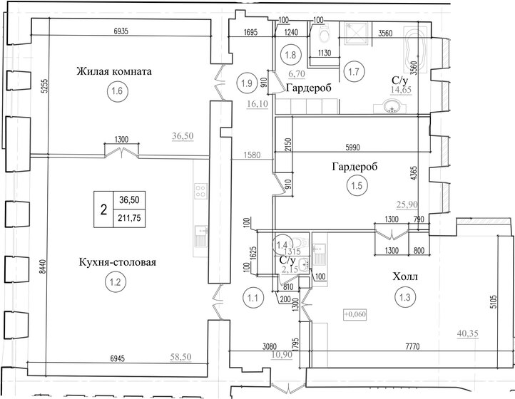 211,8 м², 2-комнатная квартира 106 640 000 ₽ - изображение 1