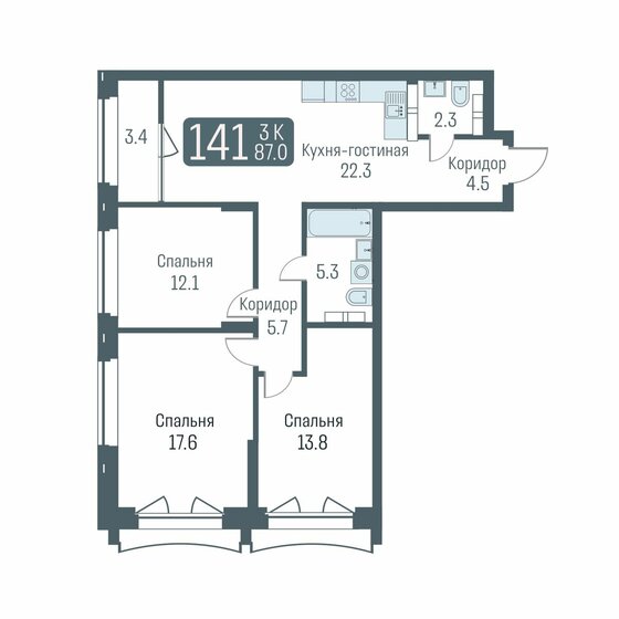 85,3 м², 4-комнатная квартира 13 400 000 ₽ - изображение 1