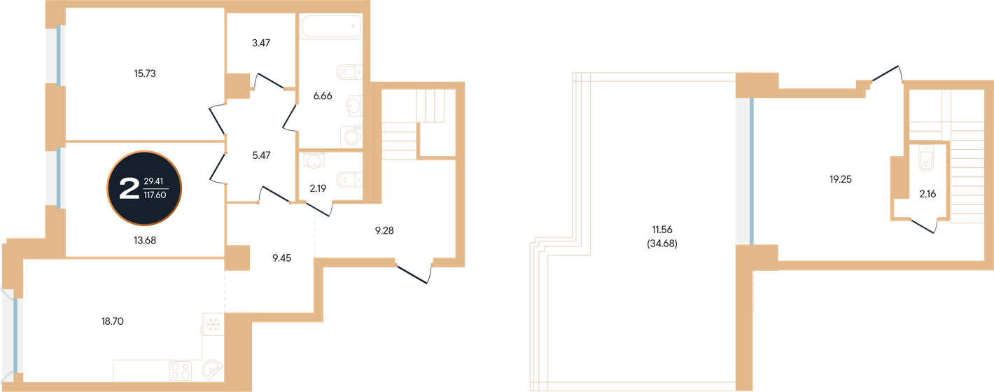 117,6 м², 2-комнатная квартира 39 984 000 ₽ - изображение 1