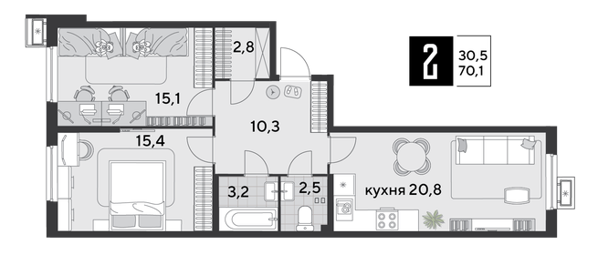 70 м², 2-комнатная квартира 11 650 000 ₽ - изображение 84