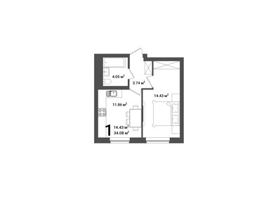 Квартира 34,1 м², 1-комнатная - изображение 1