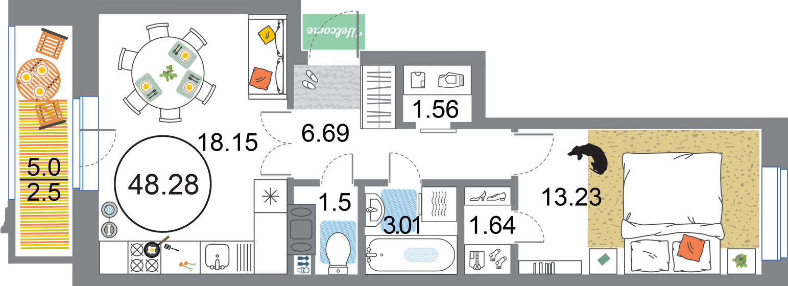 48,3 м², 1-комнатная квартира 13 687 380 ₽ - изображение 1