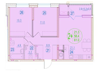 Квартира 61 м², 2-комнатная - изображение 1