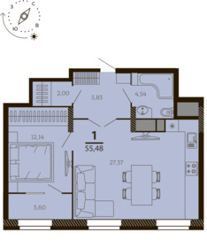 Квартира 55,5 м², 1-комнатная - изображение 1