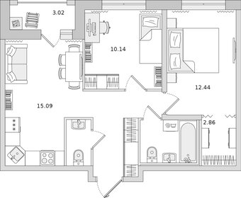 Квартира 53,9 м², 2-комнатная - изображение 1