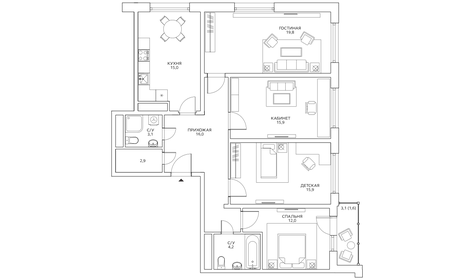 Квартира 106,5 м², 4-комнатная - изображение 1