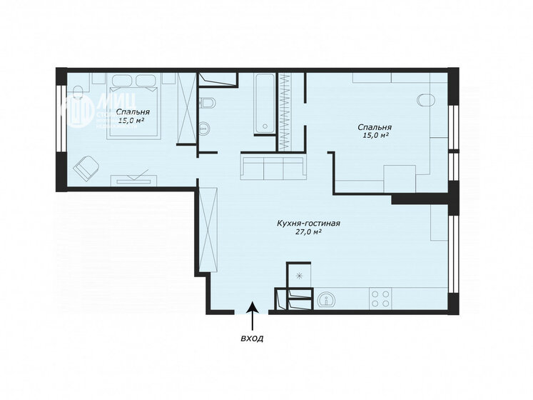 60 м², 2-комнатная квартира 24 990 000 ₽ - изображение 1