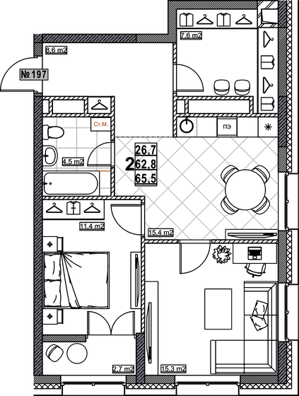 65,5 м², 2-комнатная квартира 14 090 000 ₽ - изображение 1